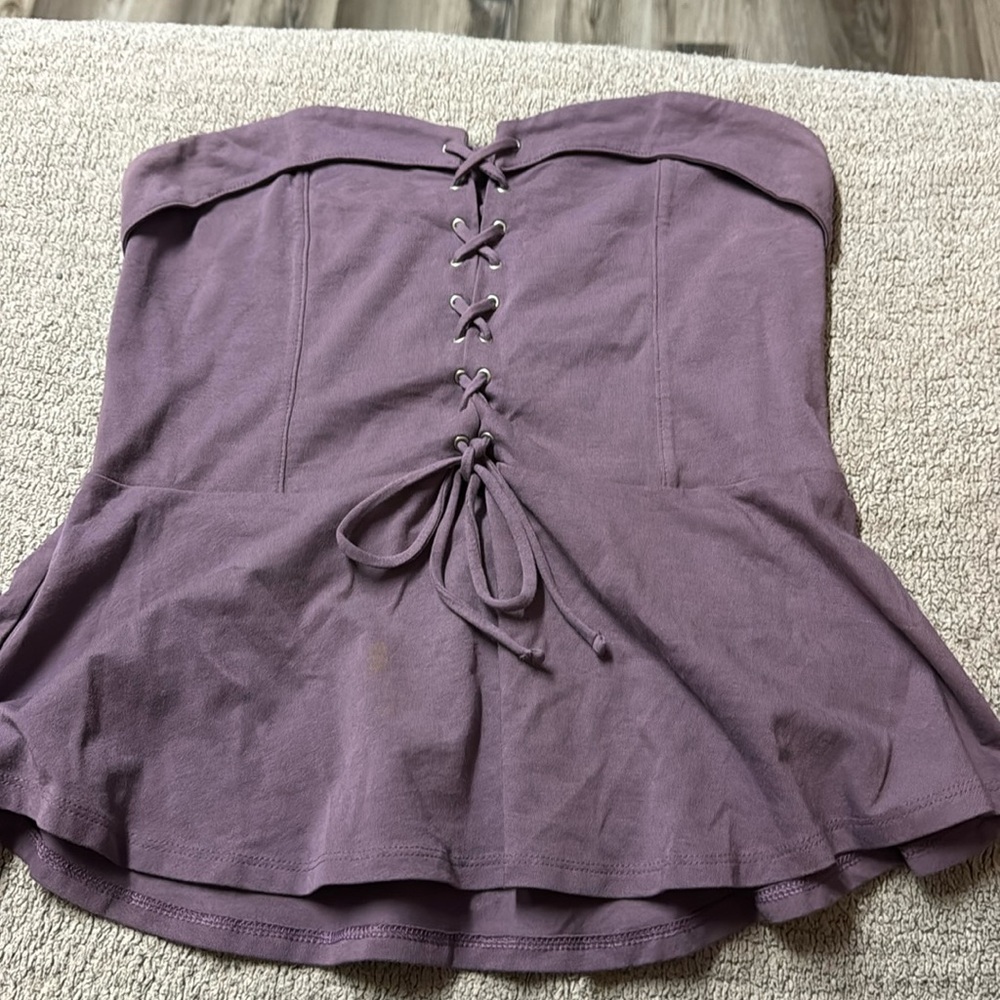Express strapless peplum top with tie front